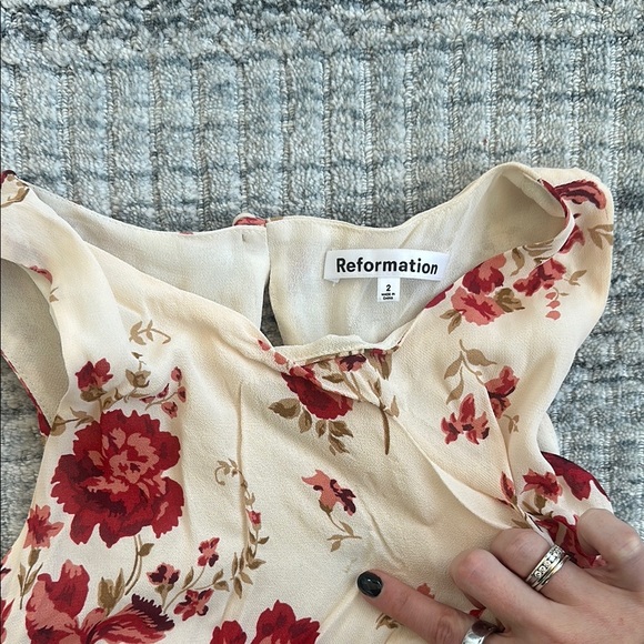 Reformation Red and White Maxi Sundress with Ruffled Tiers - Picture 3 of 4